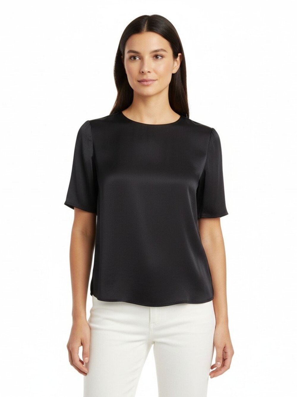 Anna and Frank 100% Silk Blouse Black Short Sleeve Minimalist Top Size S